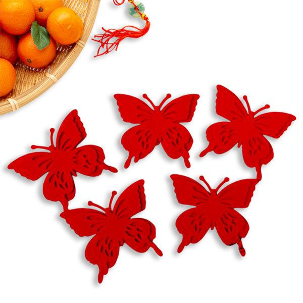 Bộ 5 Bướm Nỉ Đỏ - Trang Trí Tết 11 cm - Vinacraft