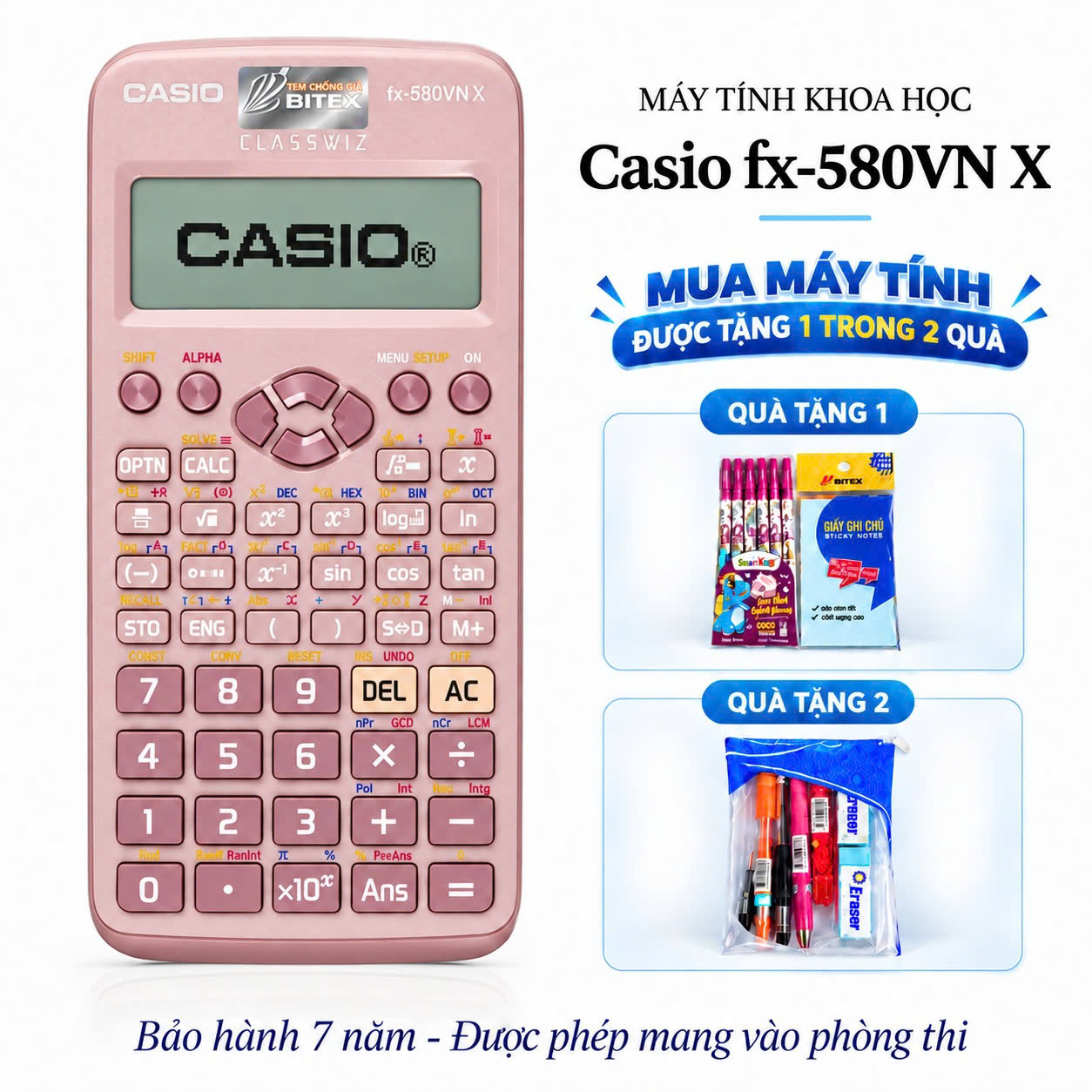 Máy Tính Casio fx-580VN X-PK - Màu Hồng - Kèm Quà VPP Độc Quyền 50 Năm Fahasa