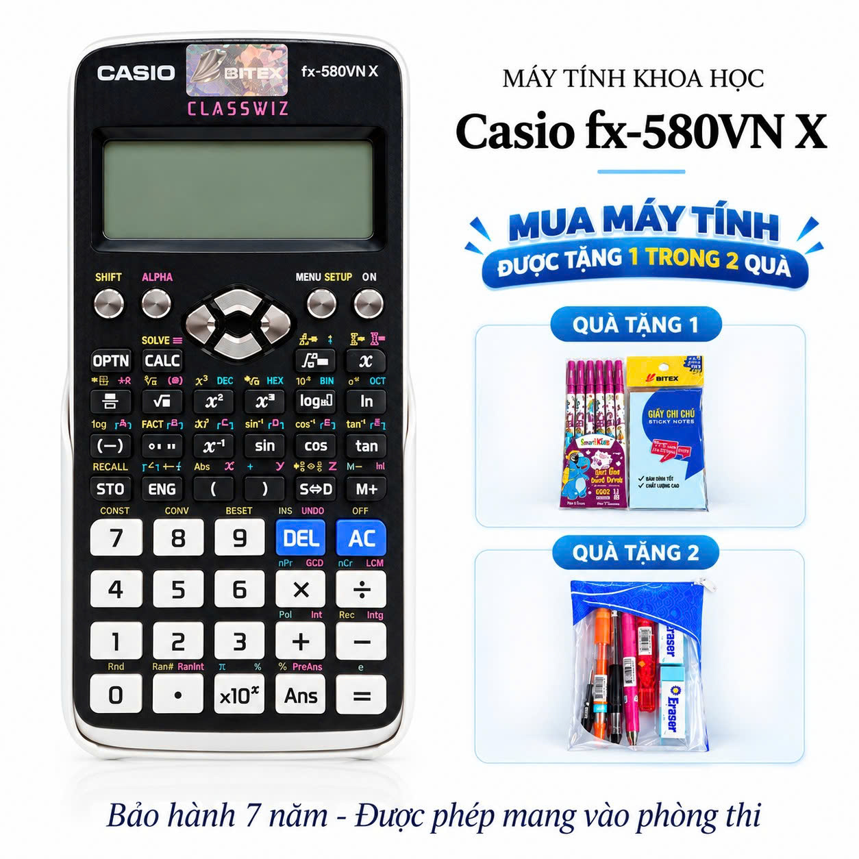 Máy Tính Casio fx-580VN X - Màu Đen - Kèm Quà VPP Độc Quyền 50 Năm Fahasa