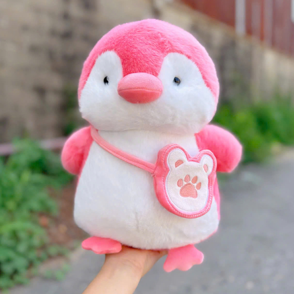 Thú Bông Chim Cánh Cụt Đeo Túi Lông Xù 30 cm  - ZooZoo 3022025 - Màu Hồng