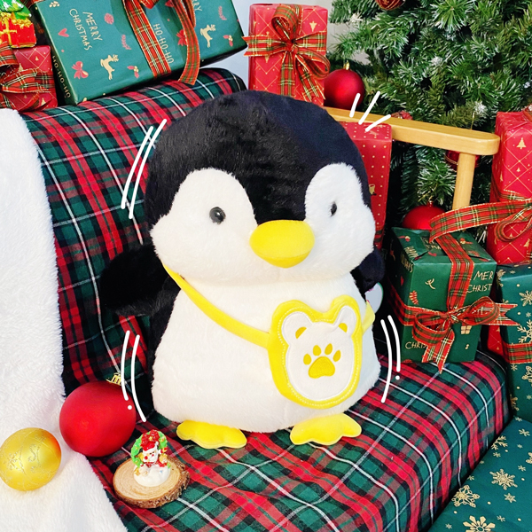 Thú Bông Chim Cánh Cụt Đeo Túi Lông Xù 40 cm  - ZooZoo 3022025 - Màu Đen