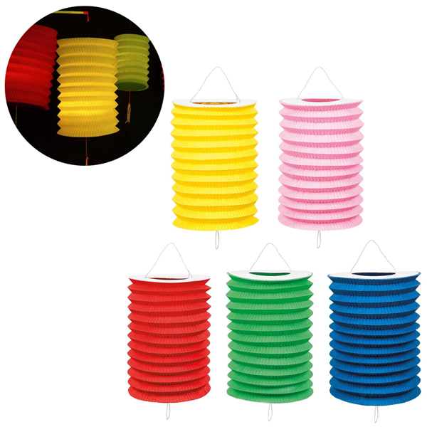 Set 5 Lồng Đèn Xếp Trụ 5 Màu 16 cm Kèm Đèn Cầy + Tay Cầm - Vinacraft
