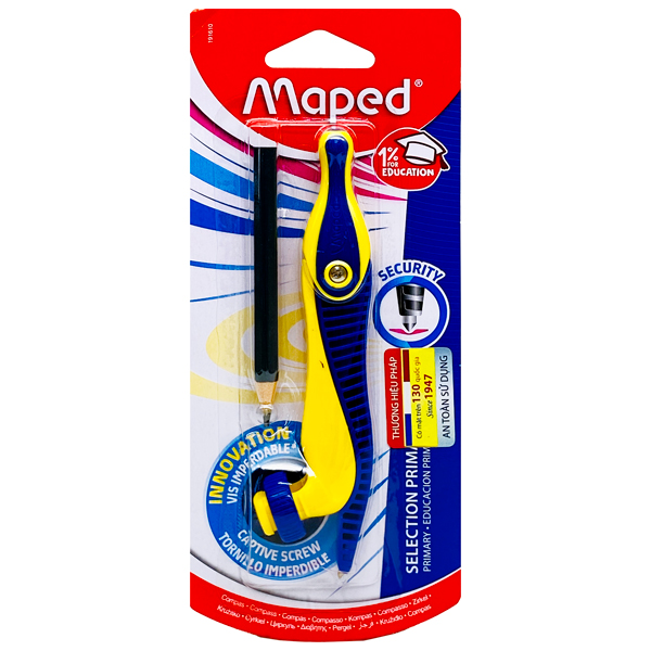 Bộ Compa Kèm Bút Chì Gỗ - Maped 191610 - Màu Vàng
