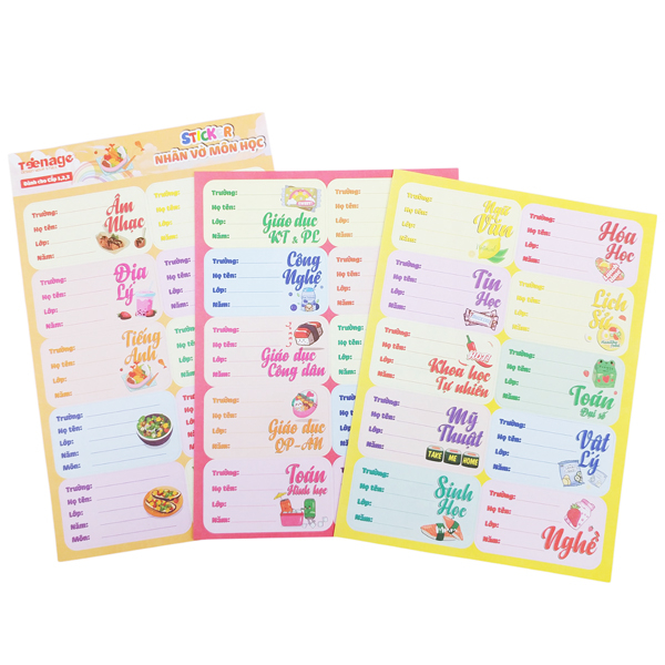 Bộ 3 Sticker Nhãn Vở Môn Học - Teenage NV-04