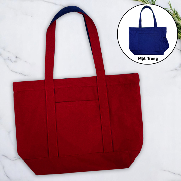 Túi Vải Tote 2 In 1 Phối 2 Màu - Saigon ZeroWaste - Màu Đỏ + Xanh Dương