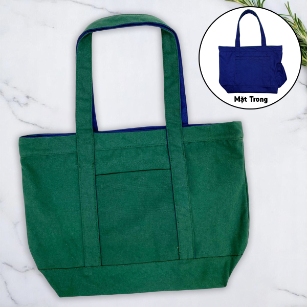 Túi Vải Tote 2 In 1 Phối 2 Màu - Saigon ZeroWaste - Màu Xanh Lá + Xanh Dương