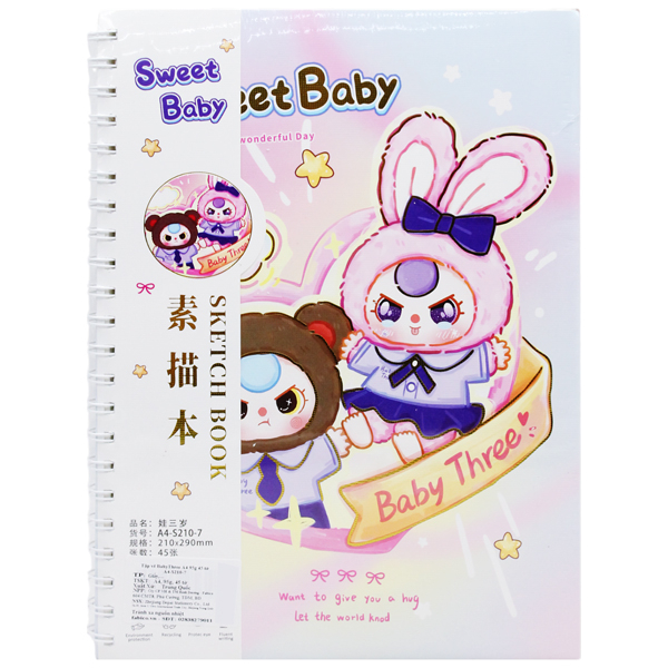 Tập Vẽ Lò Xo BabyThree A4 - 95gsm - A4-S210-7 (45 Tờ) - Mẫu 2