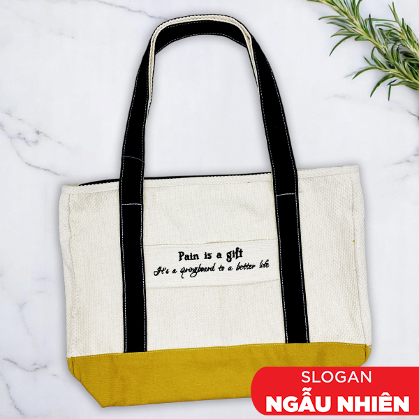Túi Vải Tote Thêu Chữ - Size M - Saigon ZeroWaste - Mẫu 1 (Slogan Ngẫu Nhiên)