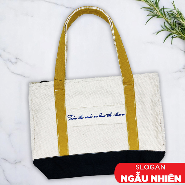 Túi Vải Tote Thêu Chữ - Size M - Saigon ZeroWaste - Mẫu 2 (Slogan Ngẫu Nhiên)
