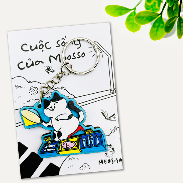 Móc Khóa Gỗ - Mèo Bán Cá - Meosso