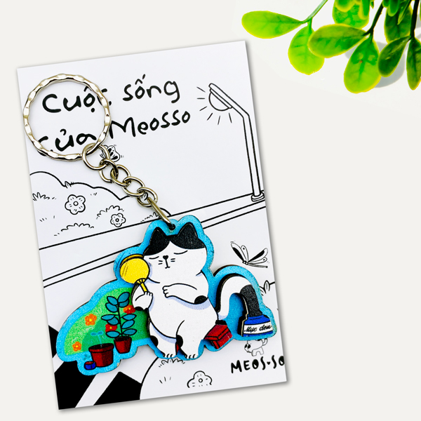Móc Khóa Gỗ - Mèo Thư Giãn - Meosso