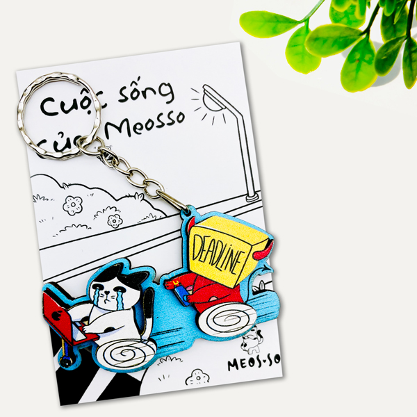 Móc Khóa Gỗ - Mèo Deadline - Meosso