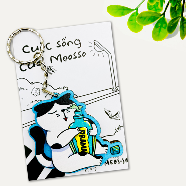 Móc Khóa Gỗ - Mèo Drama - Meosso