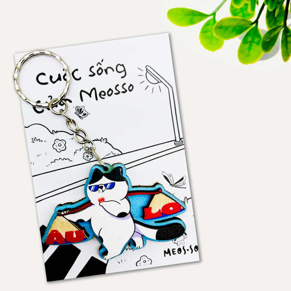 Móc Khóa Gỗ - Mèo Gánh Âu Lo - Meosso