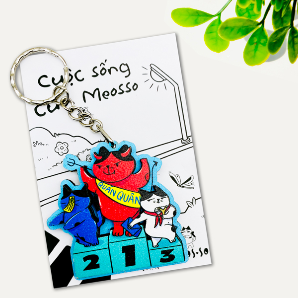 Móc Khóa Gỗ - Mèo Học Trò - Meosso