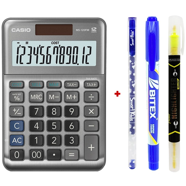 Máy Tính Văn Phòng Casio MS - 120FM - Màu Xám - Kèm Quà Chất