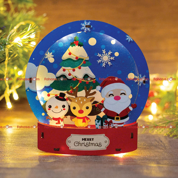 Đèn Gỗ Trang Trí Giáng Sinh - Bách Mộc - Quả Cầu Tuyết Màu Xanh