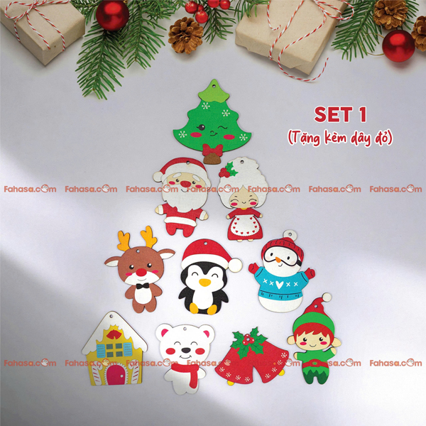Set Dây Treo Gỗ - Trang Trí Giáng Sinh - Kèm Dây Đỏ - Bách Mộc 1