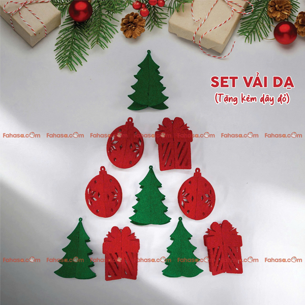 Set Dây Treo Vải Dạ - Trang Trí Giáng Sinh - Kèm Dây Đỏ - Bách Mộc
