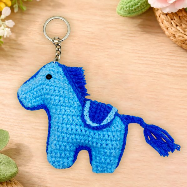 Móc Khoá Len Ngựa Pony - Màu Xanh Dương Đậm