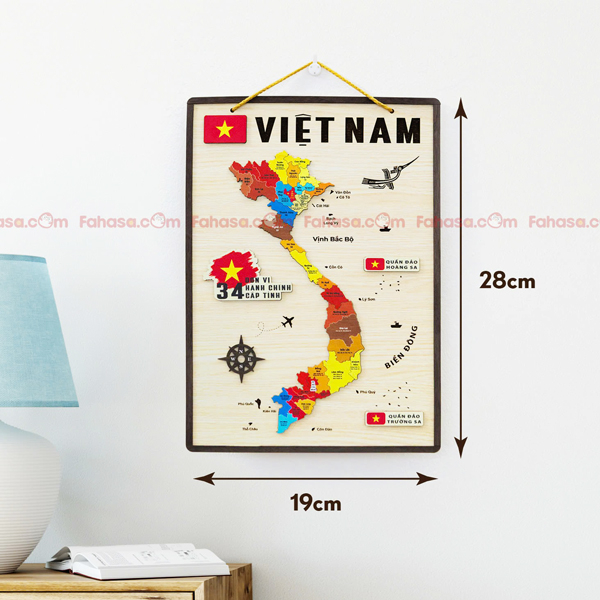 [34 Tỉnh Thành] Tranh Treo Tường Màu Bản Đồ Việt Nam - 28 x 19 cm - Bách Mộc