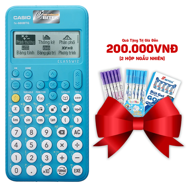 Máy Tính CASIO fx-880BTG - Màu Xanh Biển - Kèm Bút Xịn Dùng Cả Năm