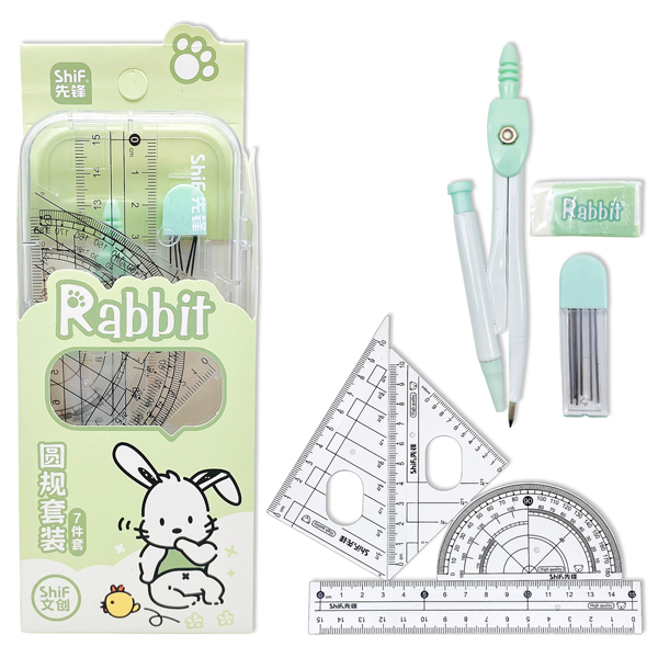 Bộ Compa 7 Món Rabbit - Bút Chì Kim - ShiF 3128 - Màu Xanh Mint
