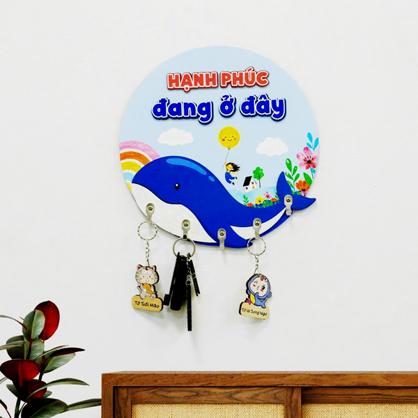 Bảng Gỗ Treo Chìa Khóa Dán Tường - Hạnh Phúc Đang Ở Đây - Bách Mộc