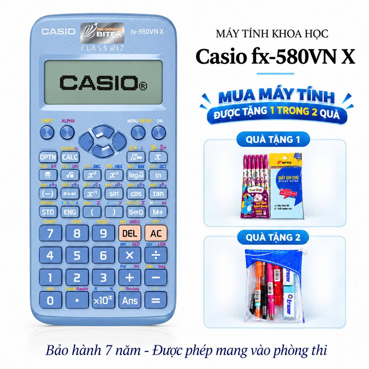 Máy Tính Casio fx-580VN X-BU - Màu Xanh - Kèm Quà VPP Độc Quyền 50 Năm Fahasa