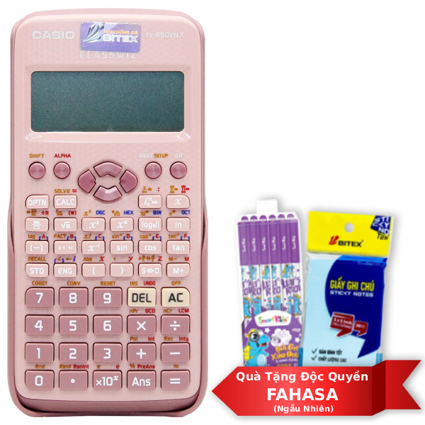Máy Tính Casio fx-580VN X-PK - Màu Hồng - Kèm Quà VPP Độc Quyền 50 Năm Fahasa