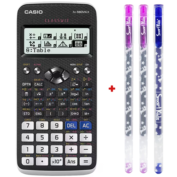 Máy Tính Casio FX 580 VN X - Màu Đen + Tặng Kèm 3 Bút Gel Dino 0.5 mm (2 Mực Tím + 1 Mực Xanh)