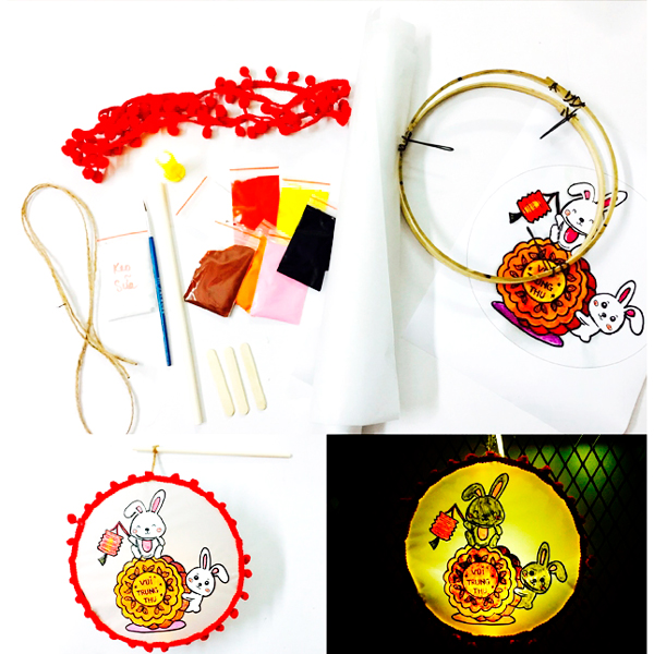 Bộ Nguyên Liệu Làm Lồng Đèn Trống 20 cm Vinacraft - Hai Chú Thỏ Vui Trung Thu