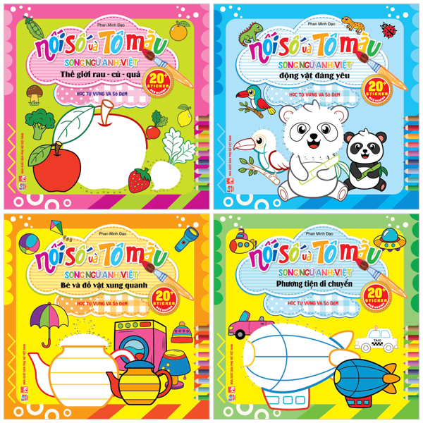 Sách Bộ Sách Nối Số Và Tô Màu - Học Từ Vựng Số Đếm (Bộ 4 Cuốn - Tô Minh