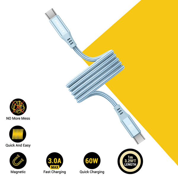 Cáp Sạc Pisen Pro - Magipi Magloop USB-C (C-C) 60W 1m - Màu Xanh