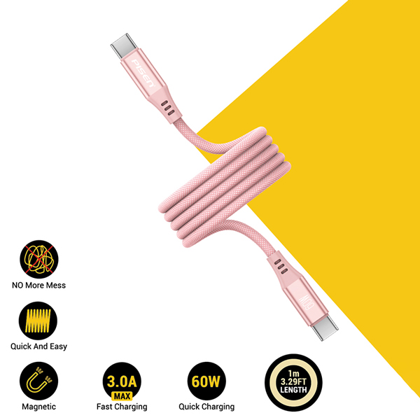 Cáp Sạc Pisen Pro - Magipi Magloop USB-C (C-C) 60W 1m - Màu Hồng