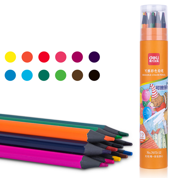 Ống 12 Bút Chì Màu Xóa Được - Deli 7073-12