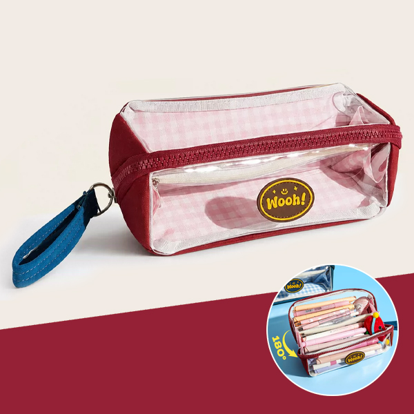 Bóp Viết Trong Suốt Caro Kèm Túi Mini - Yescholar 9357 - Màu Hồng