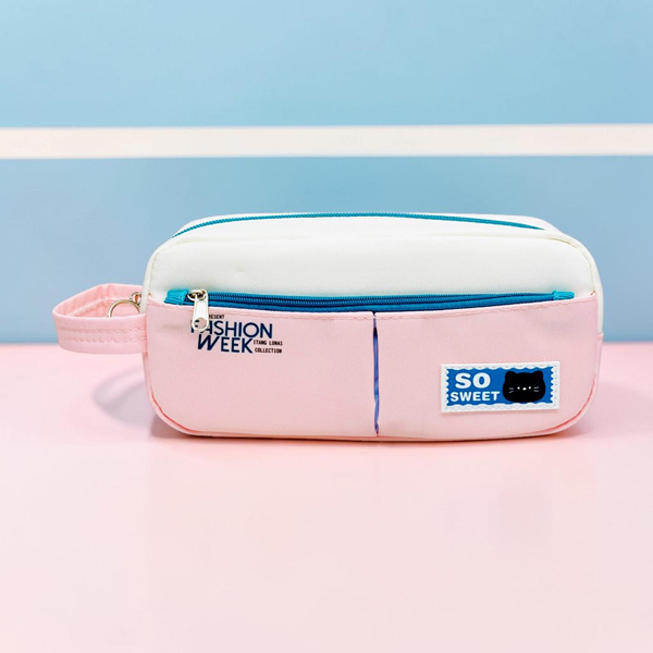 Bóp Viết Vải Phối Màu Pastel Có Quai Xách - Yescholar 9378 - Màu Hồng
