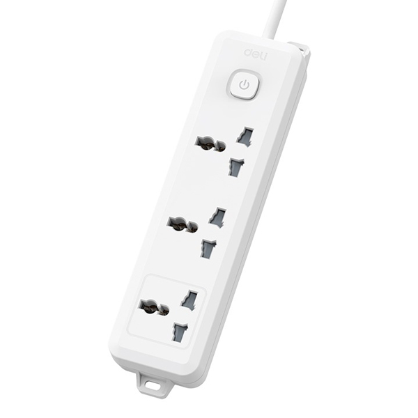 Ổ Cắm Điện 3 Ổ Cắm Dây 3m - Deli CT701-TR-01 - Màu Trắng
