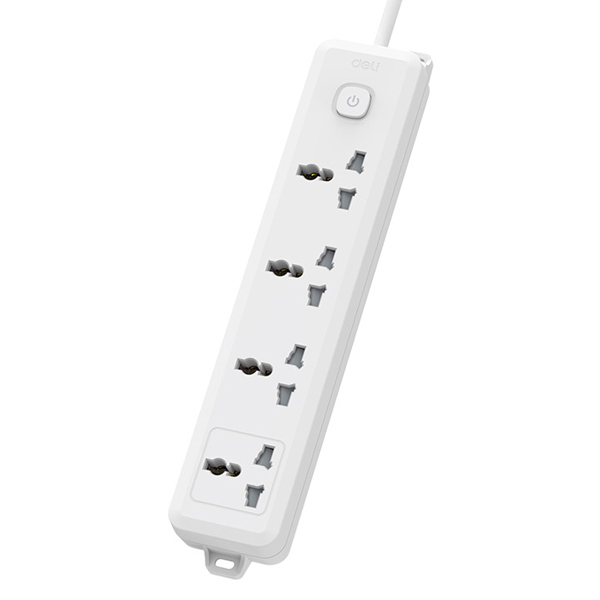 Ổ Cắm Điện 4 Ổ Cắm Dây 3m - Deli CT703-TR-01 - Màu Trắng