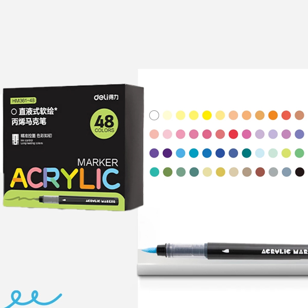 Hộp 48 Bút Màu Acrylic Marker Dạng Roller - Deli HM361-48-KM-01