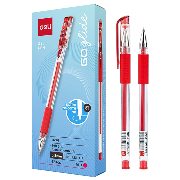 Hộp 12 Bút Gel 0.5 mm - Deli E6600S_DO - Mực Đỏ