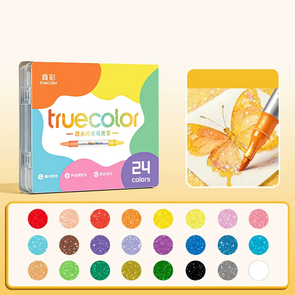 Hộp 24 Bút Lông Màu Kim Tuyến 2 Đầu - Truecolor ZCW-6998-24