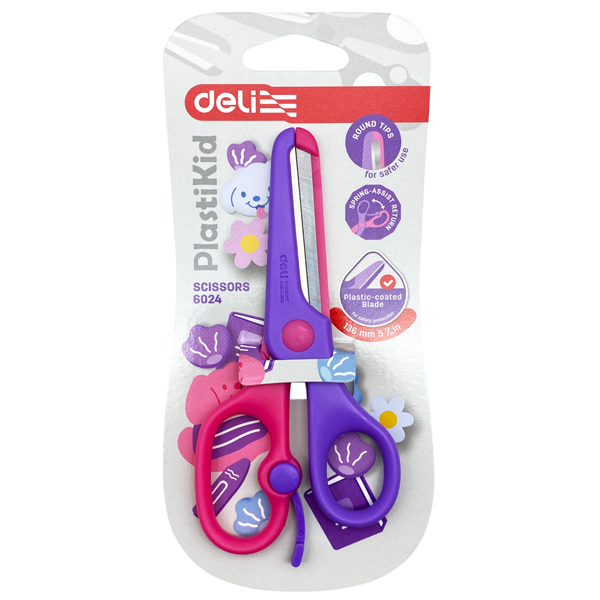 Kéo Học Sinh PlastiKid 136 mm - Deli E6024 - Màu Tím-Hồng