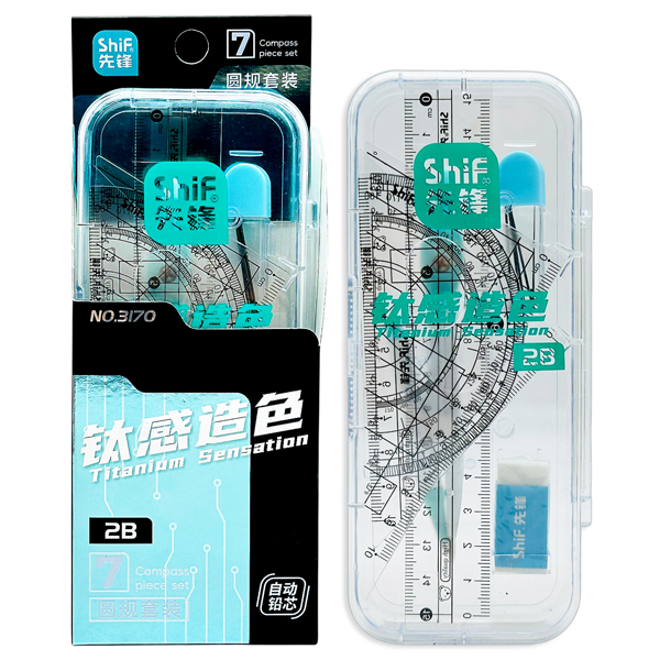 Bộ Compa Thước 7 Món - ShiF 3170 - Màu Xanh Da Trời