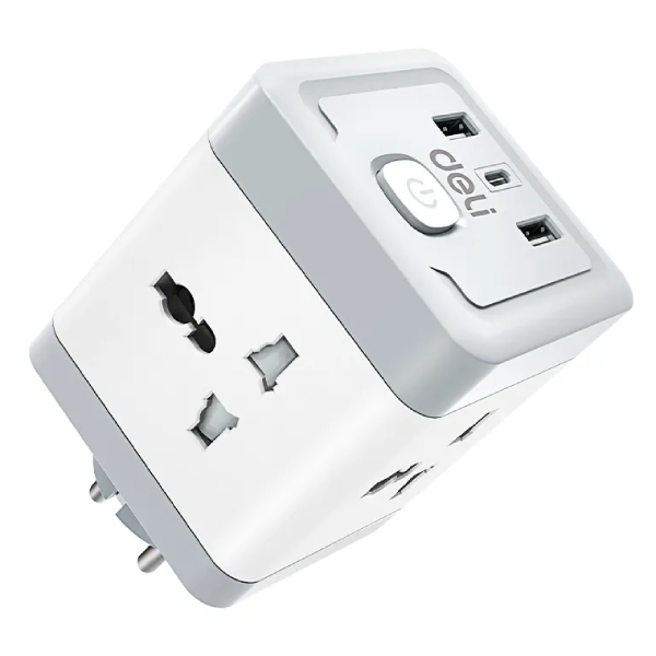 Ổ Cắm Điện Vuông Đa Năng 2 USB, 1 Type C - Deli ET426