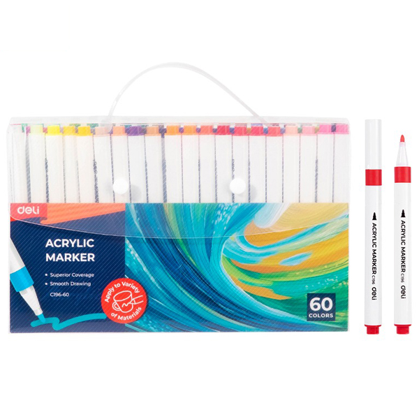Hộp 60 Bút Màu Acrylic Marker Thân Tròn - Deli EC196-60-KM-01