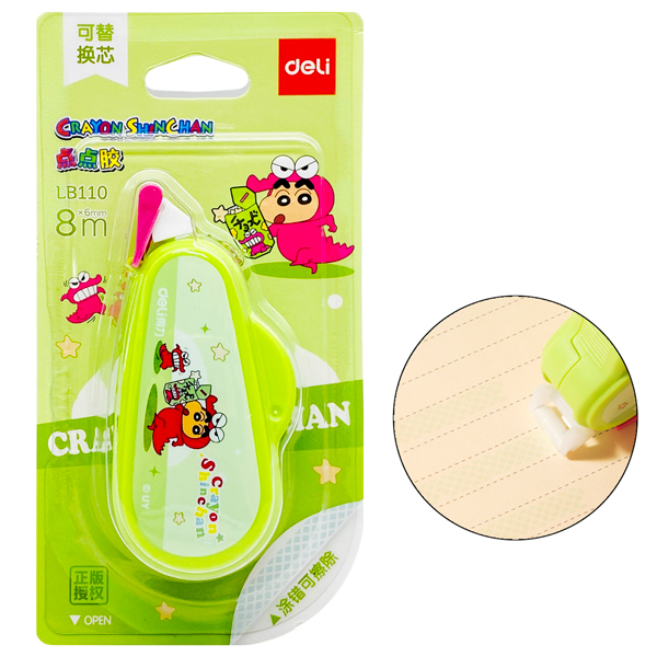 Băng Dính Hai Mặt Shin - 6 mm x 8 m - Deli LB110 - Màu Xanh Lá