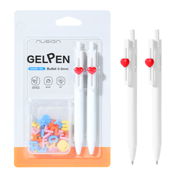 Bộ 2 Bút Gel Nusign 0.5 mm Kèm Charm Trang Trí Chữ Cái - Deli NS888-1BL