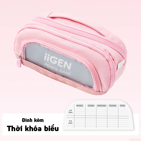 Hộp Bút Vải Cỡ Lớn Phối Cửa Sổ Trong Suốt - iiGEN YZ160069 - Màu Hồng